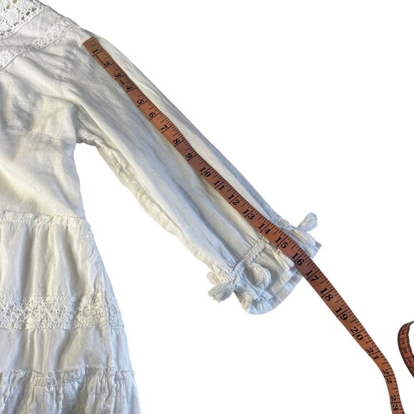Me 2 Magic Mini Dress XL Cotton White Eyelet Lace Tassel Boho Prairie Beachy - Picture 9 of 12